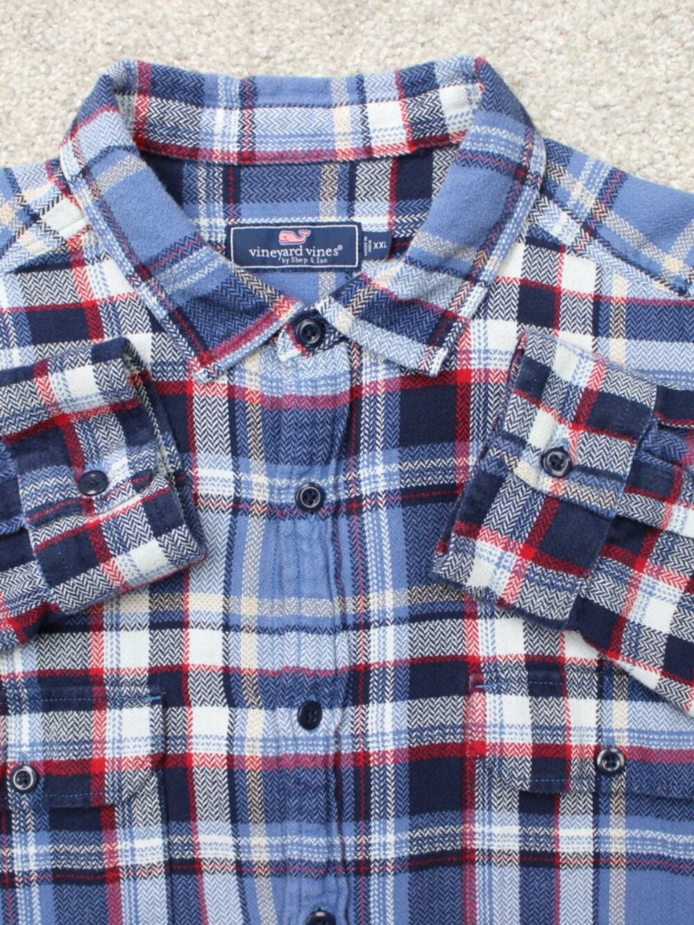 Vineyard Vines Shirt Mens 2XL XXL Blue/Red Plaid Flannel 100% Cotton Long Sleeve